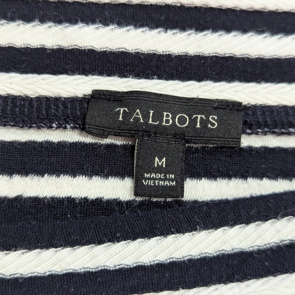 Talbots Square Neck Texture Navy Blue White Stripe 3/4 Sleeve Top Sz Med *NWOT - Picture 4 of 11